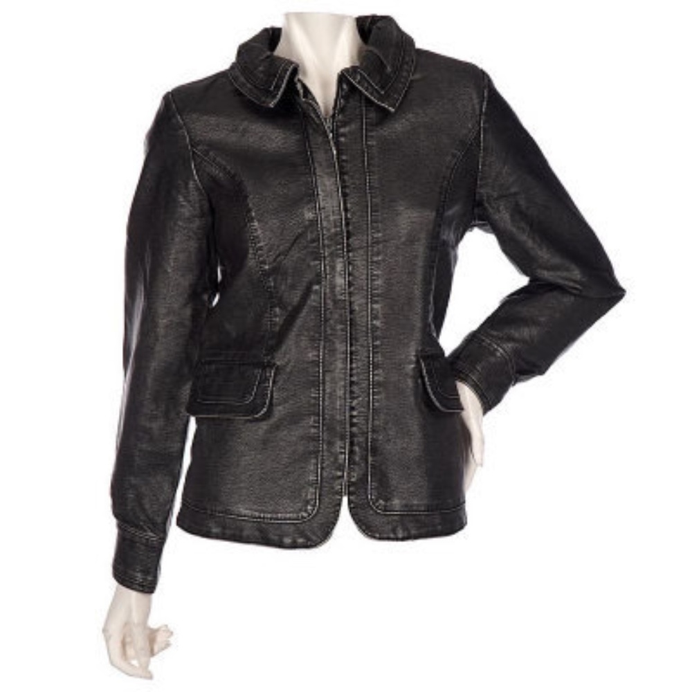 Susan Graver faux leather  zip front Woman's Large